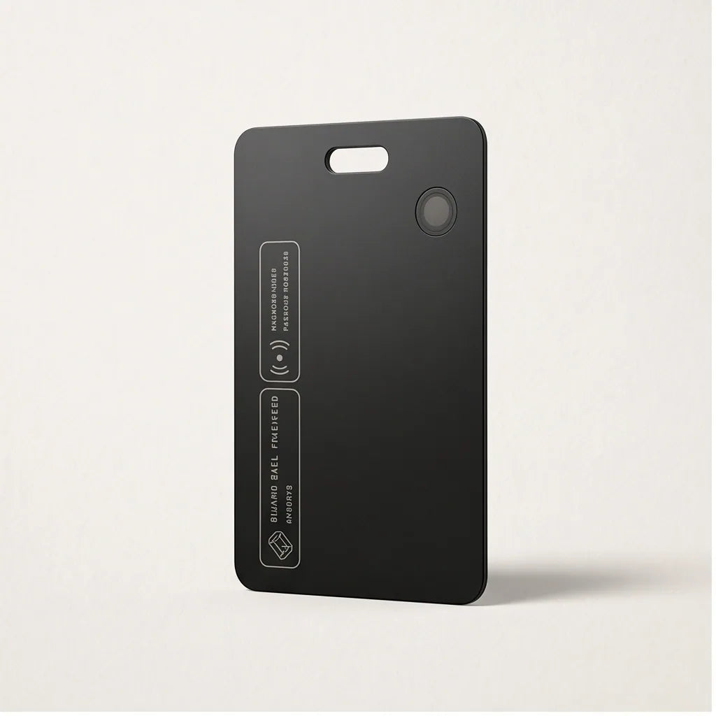 Ultra-thin wallet tracker on white background.